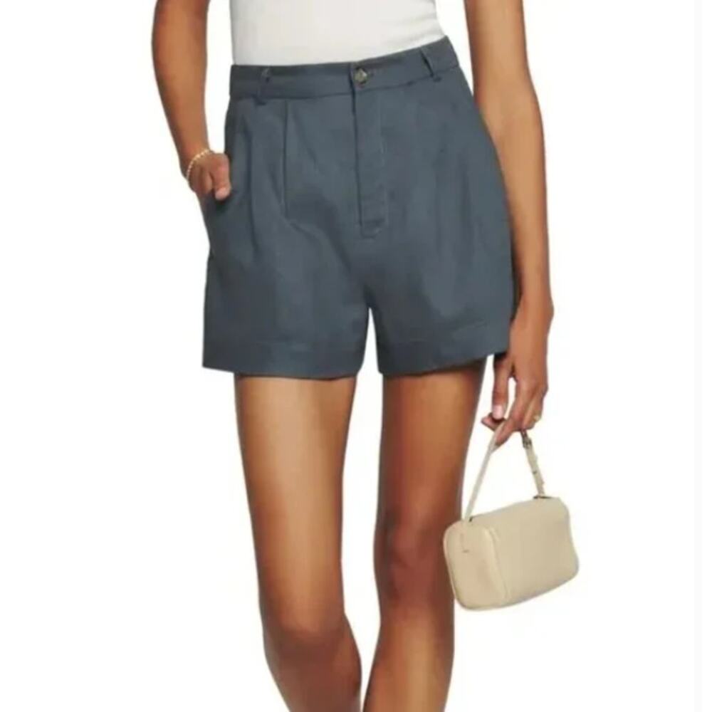 Reformation High Waist Pleated Shorts in Slate Blue
